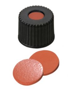 Bouchons à visser neochrom®, DN8, PP avec trou, septa caoutchouc naturel rouge orangé/TEF transparent, 1x 100 pièces