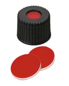 Bouchons à visser neochrom®, DN8, PP avec trou, septa PTFE rouge/silicone blanc/PTFE rouge, 1x 100 pièces