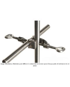 Double noix de serrage Bochem, en croix, acier inox 18/10 (DIN 12895), diam. 16.5 mm, angle 90°+180 °, filetage 6, vis à œil triangulaire M6/M8
