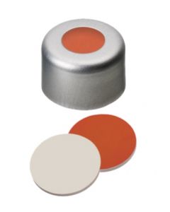 Capsules à sertir neochrom®, DN8, Alu avec trou, septa caoutchouc rouge/PTFE beige, 1x 100 pièces