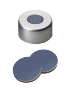 Capsules à sertir neochrom®, DN11, Alu avec trou, septa PTFE gris/butyl rouge/PTFE gris, 1x 100 pièces 