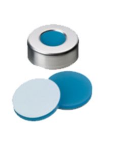 Capsules à sertir neochrom®, DN20, Alu avec trou, septa silicone bleu transparent/PTFE transparent, 1x 100 pièces