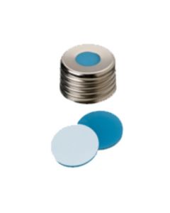 Bouchons à visser magnétiques neochrom®, DN18, avec trou, septa silicone bleu/PTFE transparent, 1x 100 pièces 