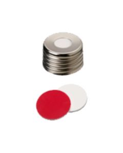 Bouchons à visser magnétiques neochrom®, DN18, avec trou, septa silicone blanc/PTFE rouge, 1x 100 pièces 