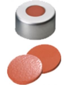 Capsules à sertir neochrom®, DN11, Alu avec trou, septa caoutchouc naturel rouge orangé/butyl rouge/TEF transparent, 1x 100 pièces