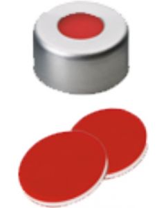Capsules à sertir neochrom®, DN11, Alu avec trou, septa PTFE rouge/silicone blanc/PTFE rouge, 1x 100 pièces 