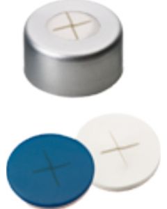 Capsules à sertir neochrom®, DN11, Alu avec trou, septa silicone blanc/PTFE bleu fendu, 1x 100 pièces 